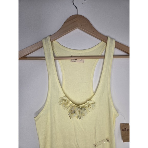 NWT Y2K Vtg Hollister Ribbed Tank Top Navy Size L Chiffon Floral Scoop Neck - Picture 2 of 5